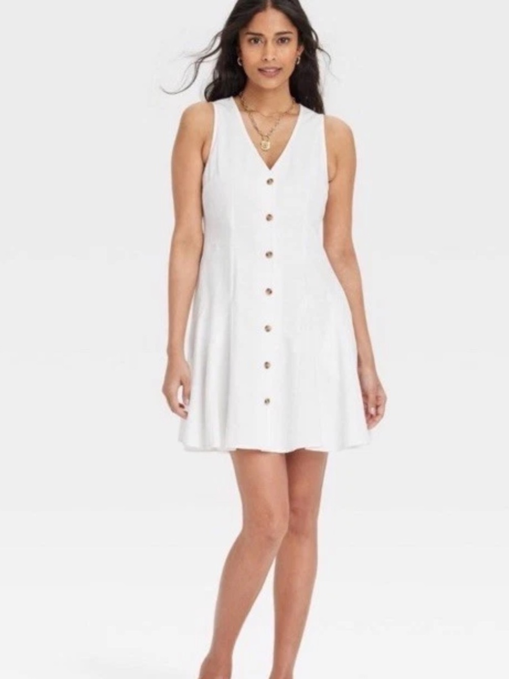 Universal Thread Women's Button Front Godet Mini A-Line Dress White Size M